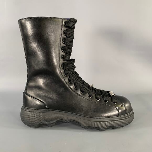 BURBERRY Size 10 Black Leather Lace Up Boots main image 6